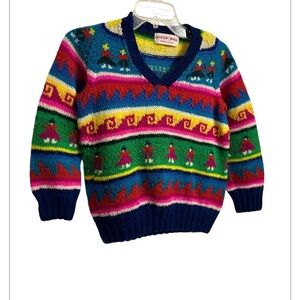 Peruvian Sheep Wool colorful knit sweater kids Small